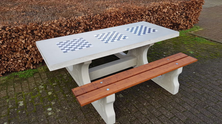 Spellentafel Beton Naturel met 3 Schaakbladen