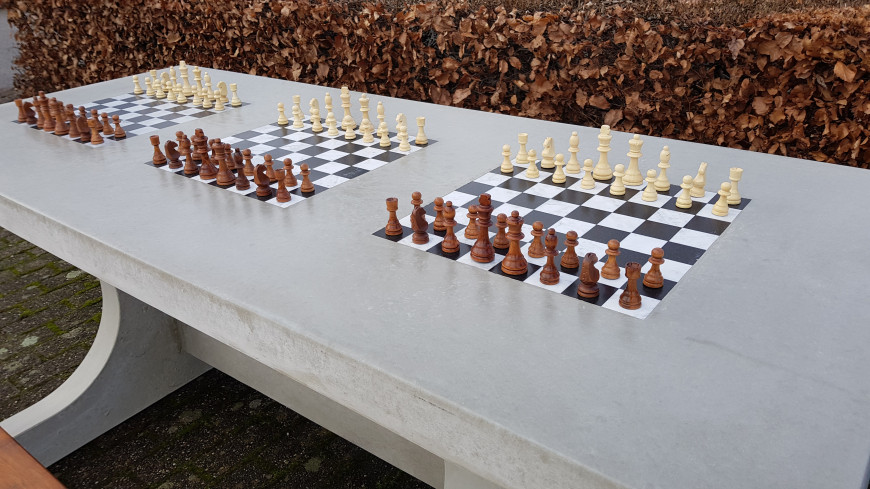 Spellentafel Beton Naturel met 3 Schaakbladen