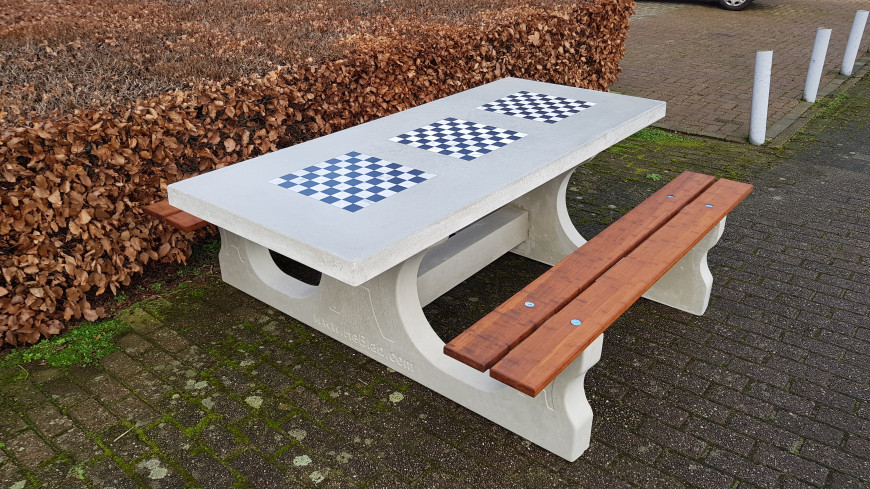 Spellentafel Beton Naturel met 3 Schaakbladen