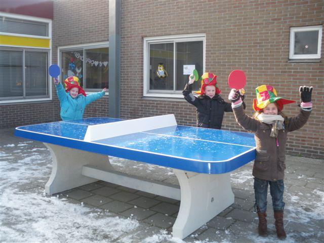 Blauwe afgeronde pingpongtafel