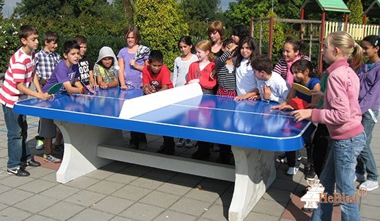blauwe betonnen tafeltennistafel